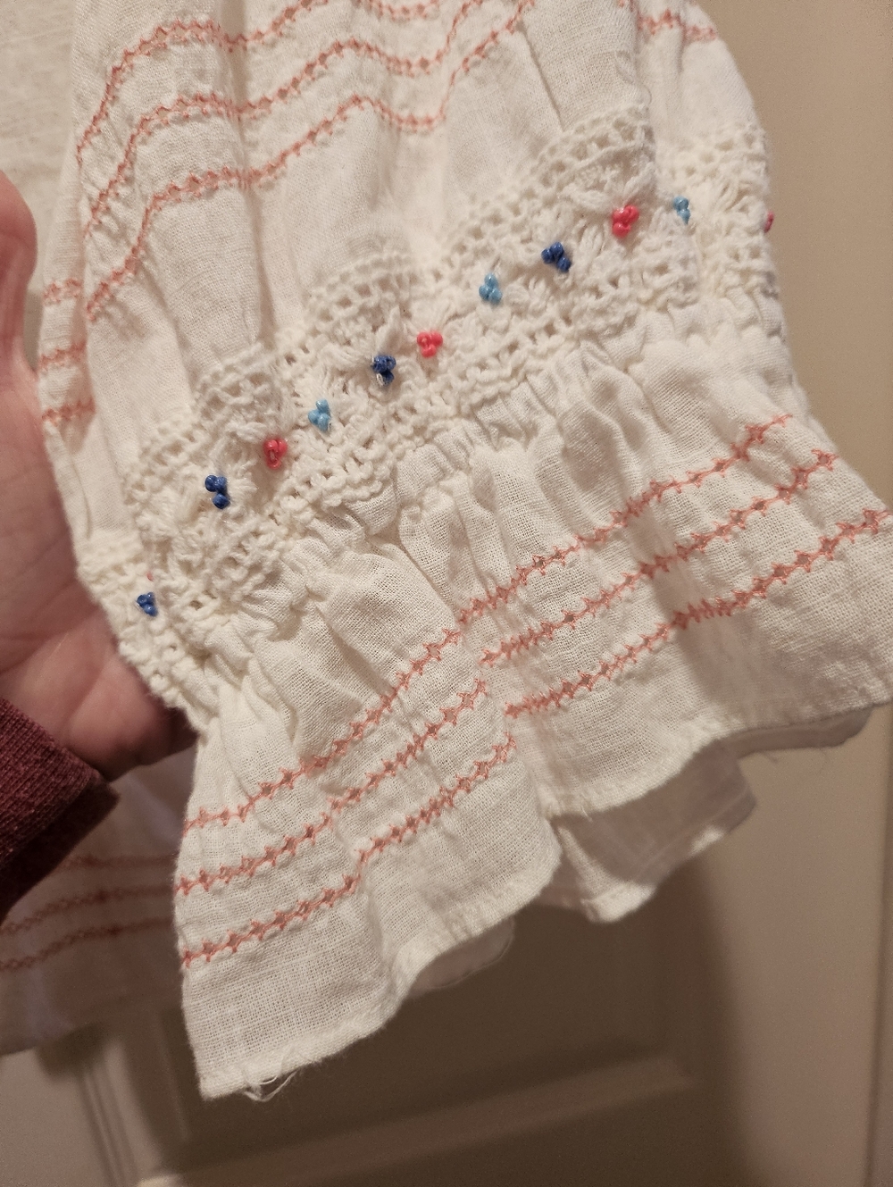 Free People Cream Cotton Embroidered Peasant Tunic. Medium. - Picture 5 of 9